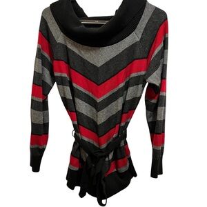 Alyx Cowl Neck Chevron Style Long Sleeve Dressy Sweater W/Tie Belt Size L NWOT